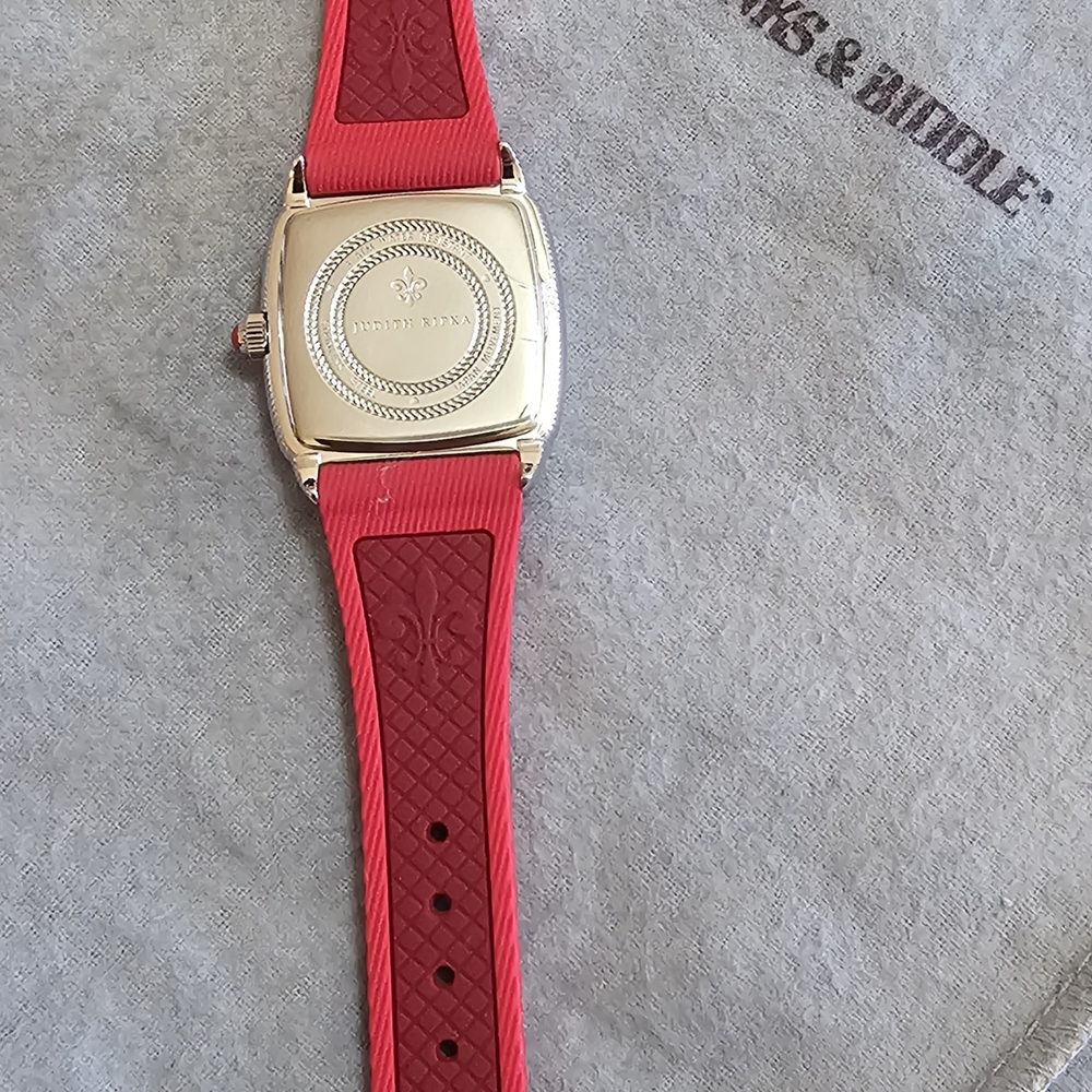 Judith Ripka Silver-Tone Watch with Red Accents and Red Strap - Picture 3 of 14